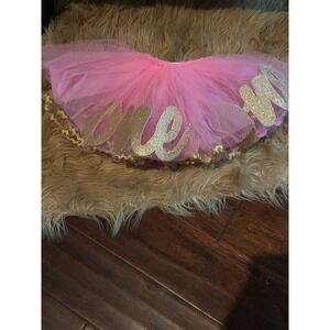 Baby Girl First Birthday Outfit Pink Tutu Skirt Gold Glitter ONE Size one‎ size